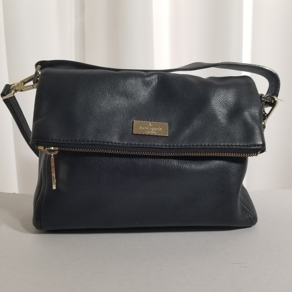 Kate Spade Leather Fold Over Satchel Crossbody - Black